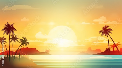 illustration of coconut forest beside river or beach coastal line  summer background wallpaper  Generative Ai