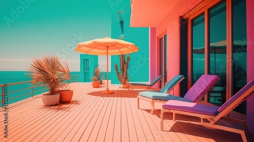 vivid tone color, colorful swimming pool, summer paradise, Generative Ai