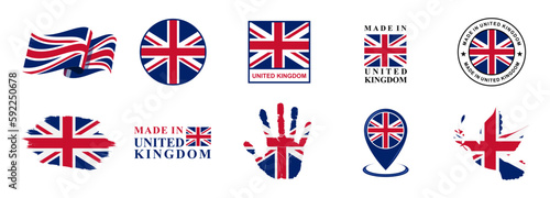 United Kingdom national flags icon set. Labels with United Kingdom flags. Vector illustration photo