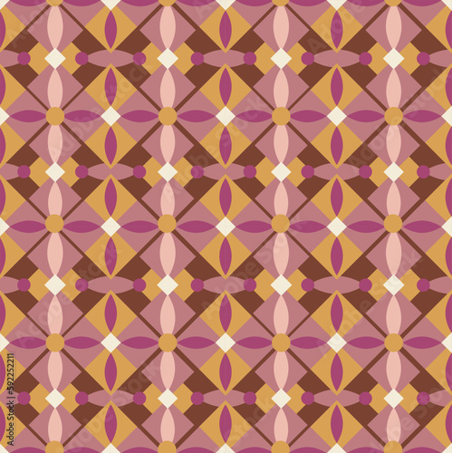 Abstract geometric seamless pattern ornament. Background design, wallpaper, fabric, print, decorative element. Modern trend in ethnic style, boho. Vector illustration. 