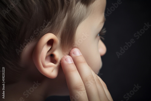 A boy with a finger on his ear AI generation