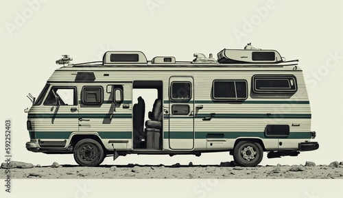 Wallpaper Mural AI Generated. AI Generative. Generative AI. Vintage Retro camper rv home truck. Adventure trip journy motivational poster. Can be used for decoration and inspiration. Graphic Art Torontodigital.ca