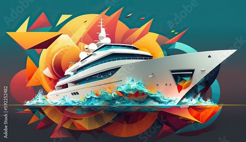AI Generated. AI Generative. Low Polu geometric style ship big yacht. Can be used for graphic design or home decoration. Graphic Art