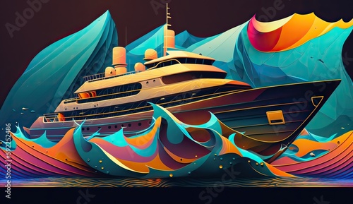 AI Generated. AI Generative. Low Polu geometric style ship big yacht. Can be used for graphic design or home decoration. Graphic Art