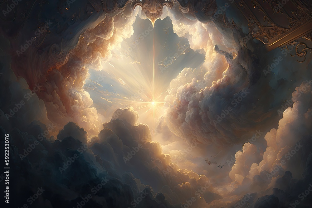 a view of the heavenly realm, with its expansive clouds and brilliant light, created with generative ai - obrazy, fototapety, plakaty 