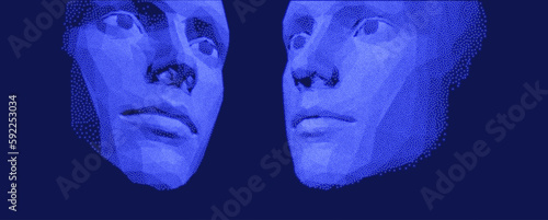 Dialogue, contact, conversational exchange between two individuals. People talk face to face. 3D vector Illustration for advertising, marketing or presentation.