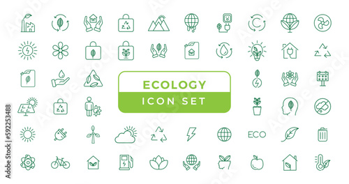  Ecology line icon collection. Ecology and nature green symbol. Nature icon. Outline nature green icons set. Eco green icons - stock vector.