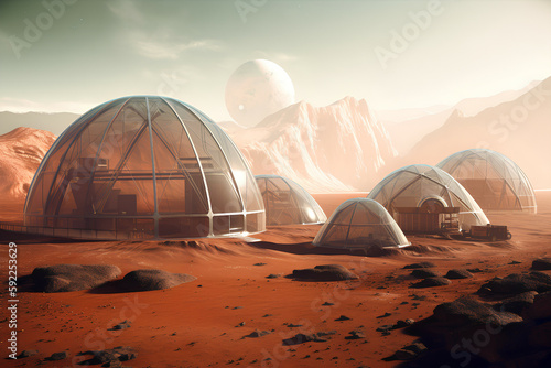 A futuristic Mars colony with advanced habitats and infrastructure for sustainable living, Generative AI