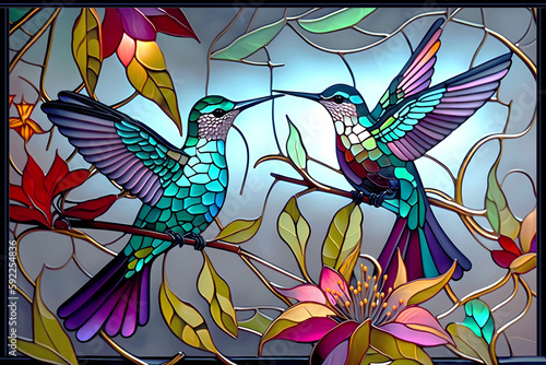 Stained glass hummingbird design - gernerative ai