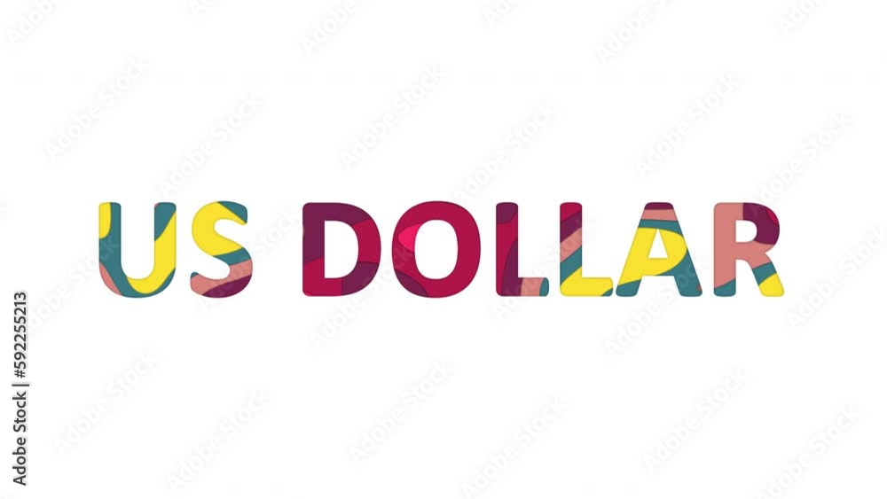 Multi-colored inscription Currency name US DOLLAR with colored spots floating inside. Looped from frame 120 to 839, Alpha BW at the end Multi-colored inscription Currency name US DOLLAR with colored spots floating inside. Looped from frame 120 to 839, Alpha BW at the end