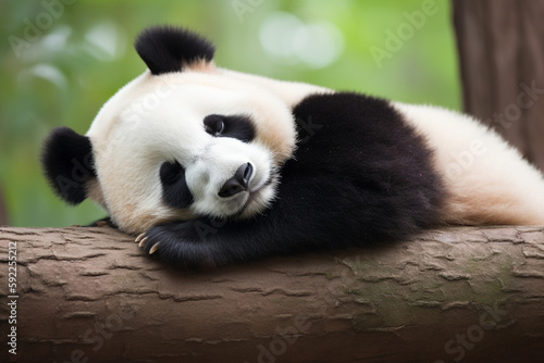 cute panda sleeping on a tree branch