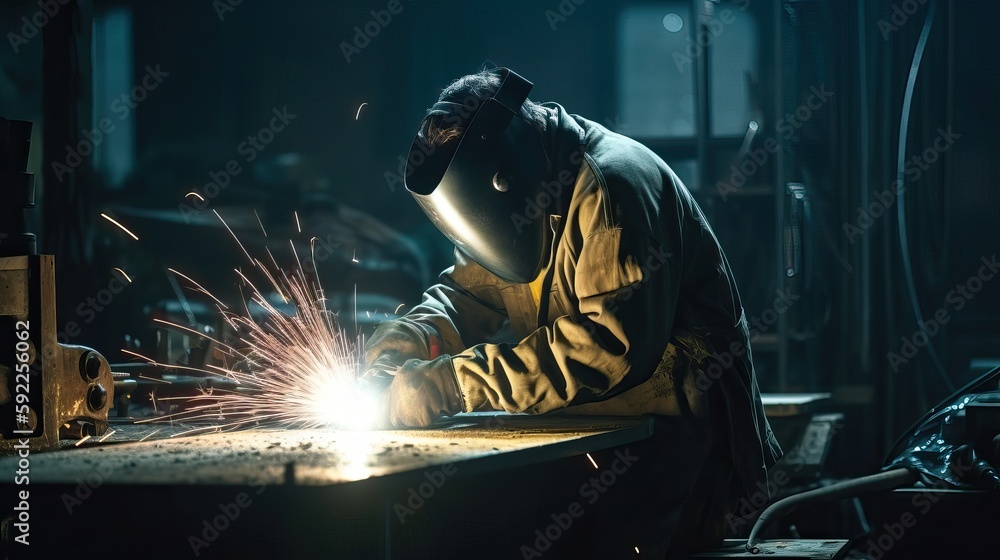 Industrial Welder is welding metal. Generative AI Industrial Welder is welding metal. Generative AI