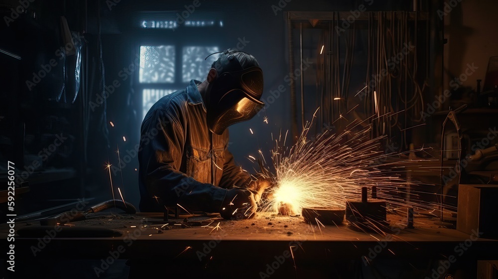 Industrial Welder is welding metal. Generative AI Industrial Welder is welding metal. Generative AI