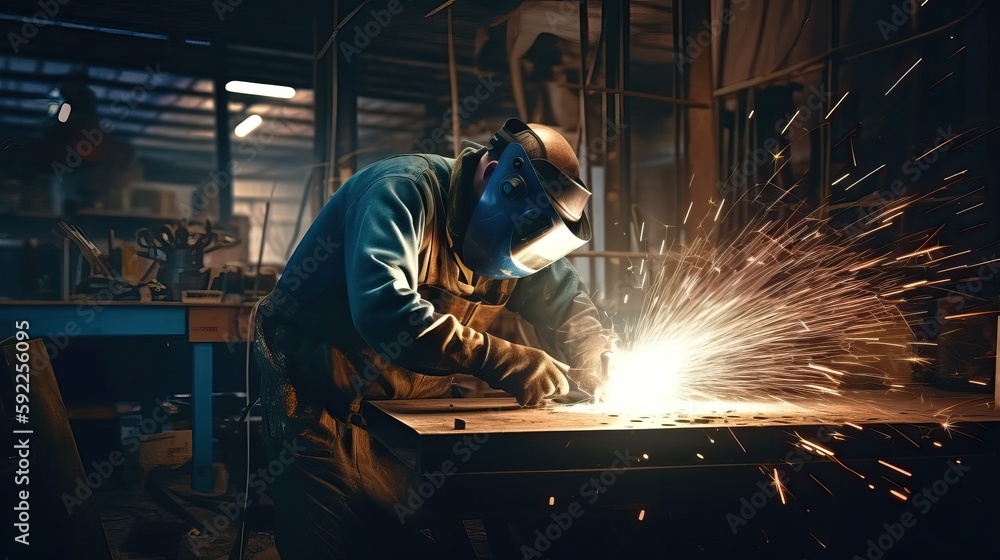 Industrial Welder is welding metal. Generative AI Industrial Welder is welding metal. Generative AI