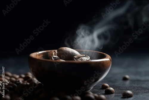 Hot coffee beans close-up studio shot. Digitally generated AI image