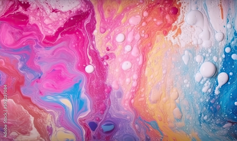 Colorful bath foam bubbles create a magical rainbow. Creating using generative AI tools