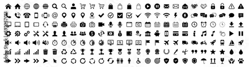 Web icons collection. Web icon. Simple flat icons set. Contact, Communication, Device, Shopping, Mail, Business, Arrows, Growth, Finance icon. Vector