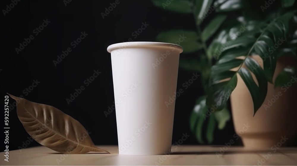 Coffee cup mock up on background with leafs Coffee cup mock up on background with leafs
