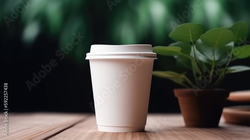 Coffee cup mock up on background with leafs