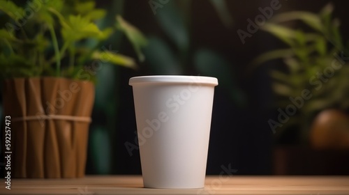Coffee cup mock up on background with leafs