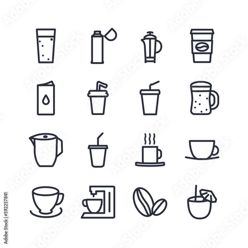 drinks line icon set  with cup of coffee  tea  beer