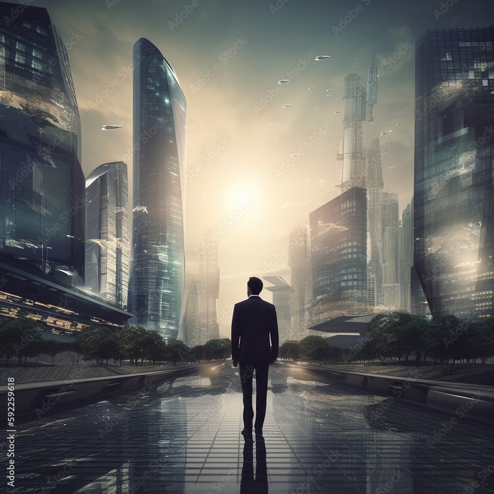 Obraz premium person walking on the street at night