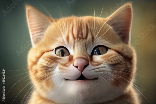 A close-up of a cute cat with a smiling expression. Generative AI ©  Creative_studio