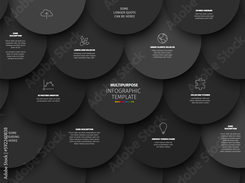 Vector Dark gray minimalist Infographic template with circle mosaic
