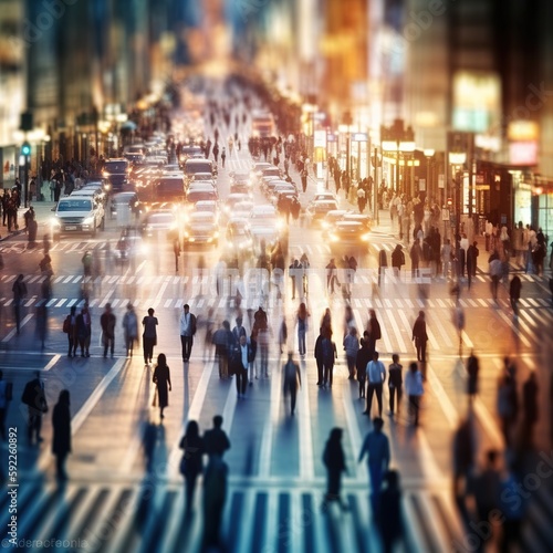 Blurred business people walking in the city scape. generative ai