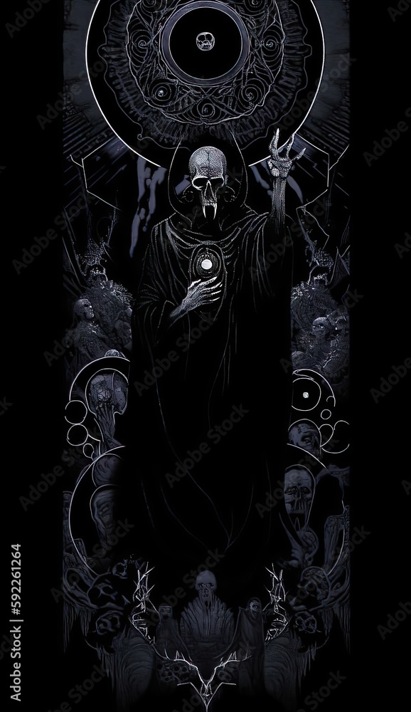 Une carte de tarot psychédélique avec du papier noir et un dieu
