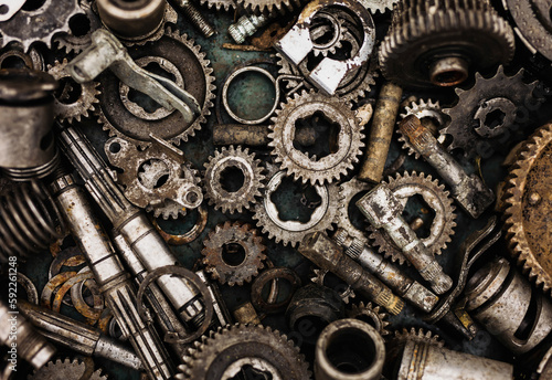 Heap of mechanical components of car and motor parts