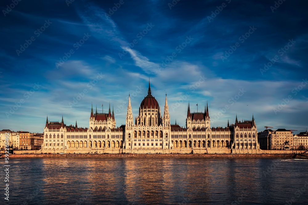 Danube with Parliament of Budapest, Hungary