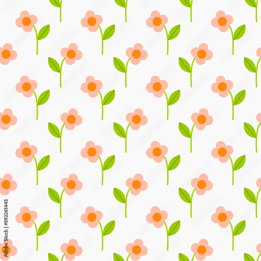 Pink cute flowers seamless pattern.