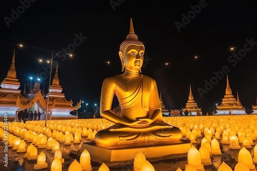 Magha Asha Visakha Bucha Day, image dorée de Bouddha. Image douce et style de mise au point fluide photo