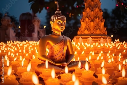 Magha Asha Visakha Bucha Day, image dorée de Bouddha. Image douce et style de mise au point fluide photo