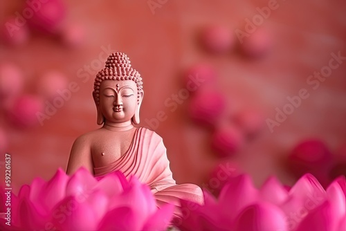 Bouddha dans le bouddhisme est assis sur un beau lotus rose. Gautama Bouddha le symbole de l'hindouisme bouddhisme spiritualité bouddha purnima photo