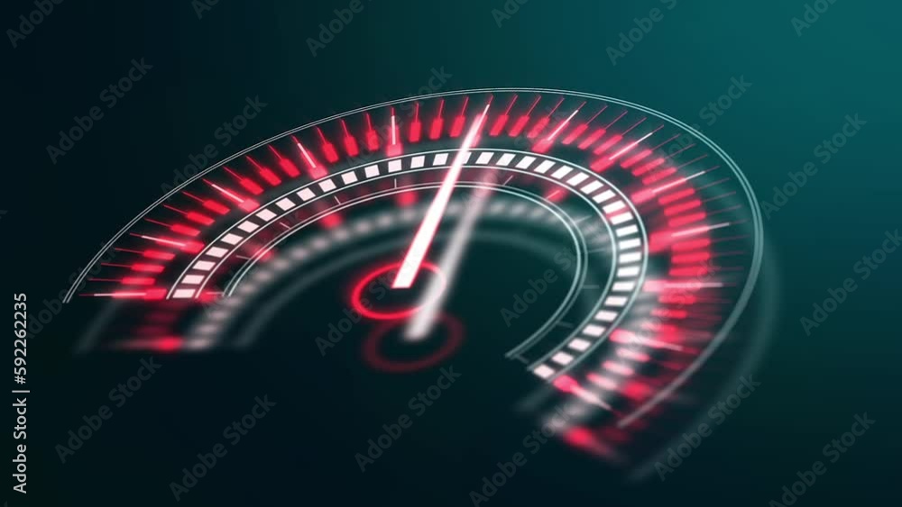Futuristic 3D speedometer HUD UI element animation. The arrow moves ...