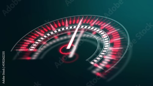 Futuristic 3D speedometer HUD UI element animation. The arrow moves realistically. photo