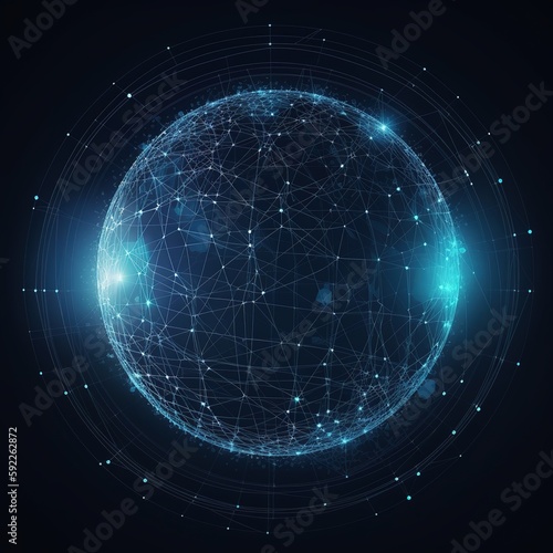 blue planet in space, Global background with connecting lines around the Earth globe, future technology theme background with circles and lines. generative ai