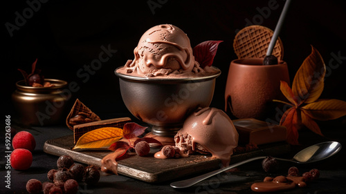 A chocolate Ice cream with full of chocolate, created using generative ai tools