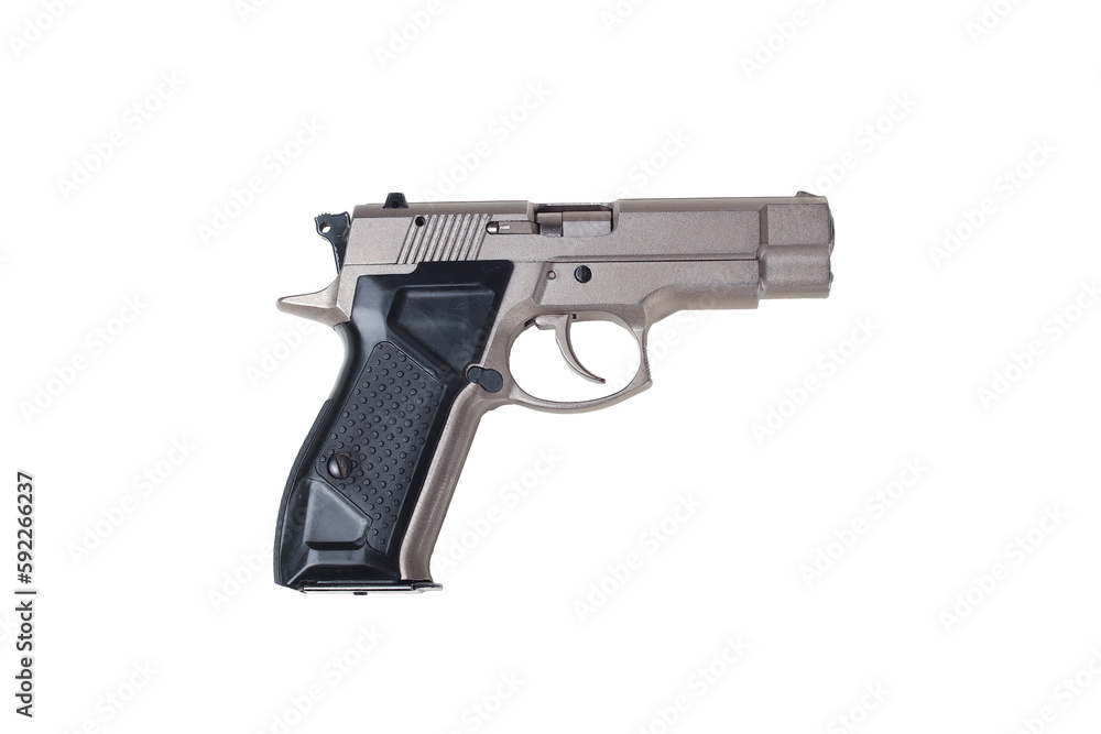 Pistol 9 millimeter pistol on a white background. Fort. Silver and black