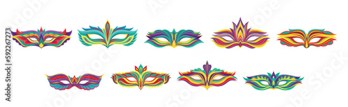 Masquerade Masks or Carnival Masque with Colorful Ornate Vector Set