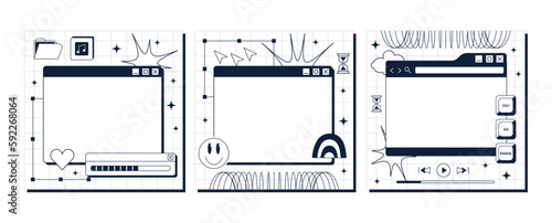 The screen of an old retro PC in the y2k style. . A template for notes. An empty space for social media