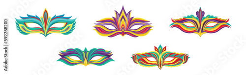 Masquerade Masks or Carnival Masque with Colorful Ornate Vector Set