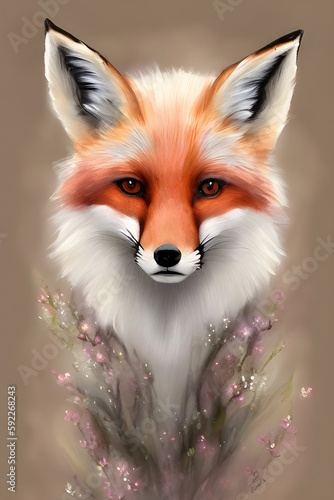 Wallpaper Mural Beautiful fox with floral decor. Colorful wildlife portrait. Poster for spring holidays, generative AI. Torontodigital.ca
