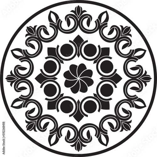 Vector monochrome black round turkish ornament. Endless ottoman national circle.