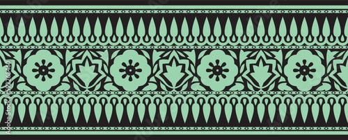 Vector seamless national Indian ornament. green with black endless border, frame.. photo