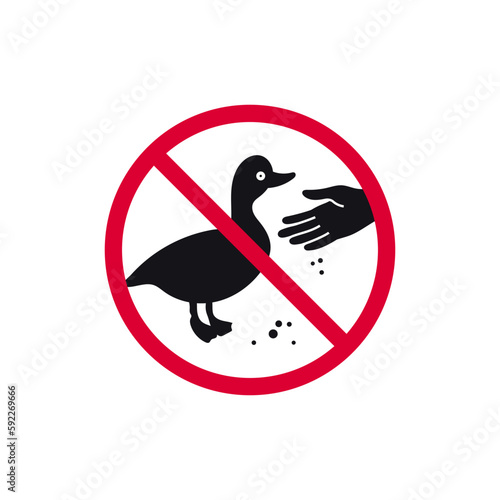 Do not feed birds prohibited sign, don't feed the ducks forbidden modern round sticker, vector illustration.