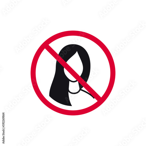 No long hair prohibited sign, forbidden modern round sticker, vector illustration.