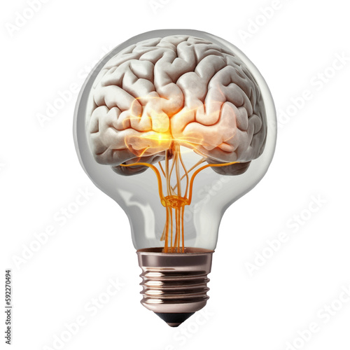 Сreative concept illustration human  cerebral inside the electric light bulb isolated on white background